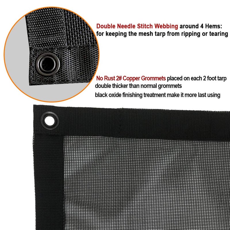 Leaveshade Dump Truck Mesh Tarp 8'X15' -(Black) Heavy Duty Cover with 6'' Pocket Reinforced Double Needle Stitch Webbing Ripping Tearing Stop, No Rust Thicker Brass Grommets - Image 4